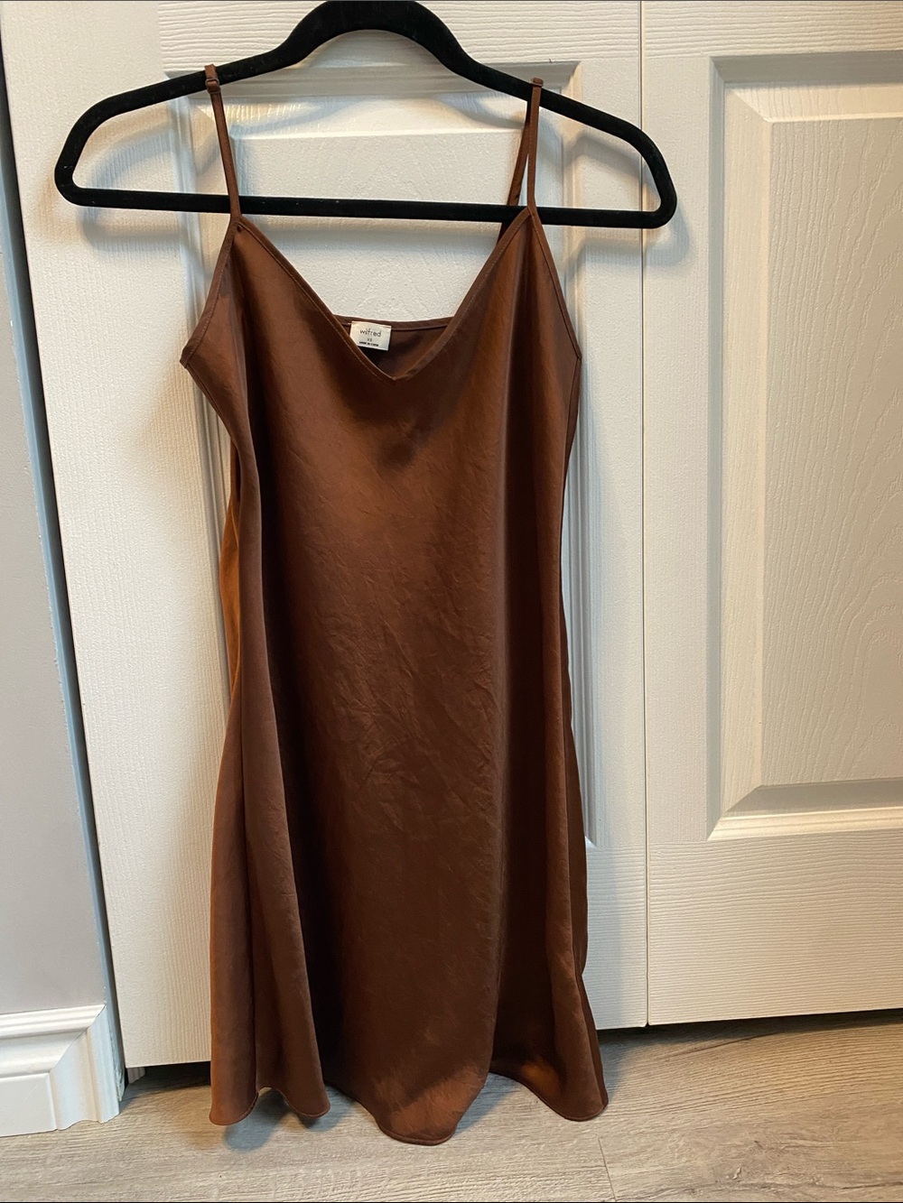 Wilfred Brown slip dress perfect for fall layering